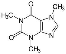 Struktur von Koffein - die Methylgruppen kann Pseudomonas putida CBB5 mit Hilfe von Enzymen abspalten