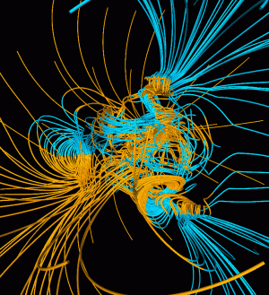 Chaotisches Erdmagnetfeld während einer Umpolung (Simulation)