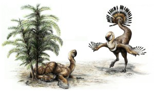 Künstlerische Darstellung der Balz eines Oviraptoren-Pärchens