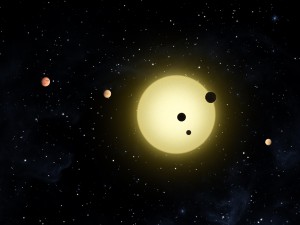 Diese Illustration zeigt das Planetensystem Kepler-11, in dem bereits sechs Planeten bekannt sind.