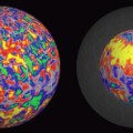 Diese Simulationsdaten zeigen die Magnetfelder der Sonne knapp unter der Oberfläche (links) sowie tiefer in ihrem Innern (rechts). Graue bis gelbe Färbung zeigt nach außen, grau bis grün nach innen gerichtete Magnetfelder an.