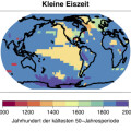 Die „Kleine Eiszeit“ von 1300 bis etwa 1850 war keine globale Kaltphase.  Die kälteste 50-Jahresperiode des letzten Jahrtausends trat regional zu unterschiedlichen Zeiten auf.