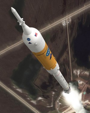 So könnte im kommenden Jahrzehnt die Ares 1 Trägerrakete sogar bis zum Mond fliegen