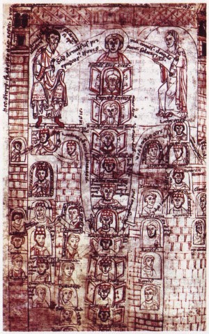 Der Karolinger-Stammbaum in einer Darstellung aus dem 12. Jahrhundert. 