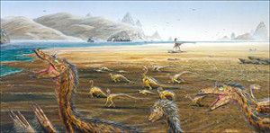 Todesfalle: Am Rande eines Sees fand eine Gruppe halbstarker Dinosaurier ein qualvolles Ende im Schlamm