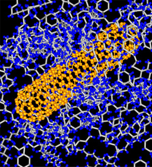 Modell eines Nanoröhrchen aus Kohlenstoff in einem Kompositwerkstoff