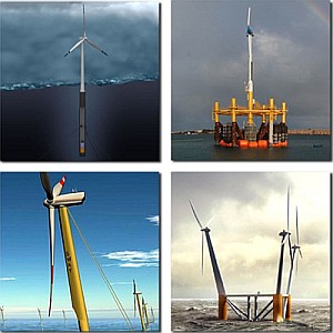 Verschiedene mögliche Prototypen möglicher schwimmender Windkraftanlagen