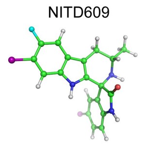 Dreidimensionale chemische Struktur des neuen Malariawirkstoffs NITD609