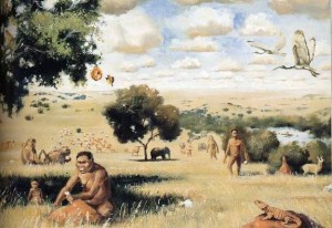 In einer Savannenlandschaft wie dieser lebten Paranthropus robustus, hier illustriert, und Australopithecus africanus, bei denen die Frauen ihre Heimat verließen, während die Männer sich philopatrisch verhielten.