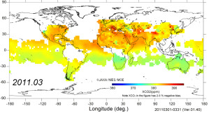 Globaler CO2-Ausstoß im März 2011 gemessen vom Satelliten Gosat