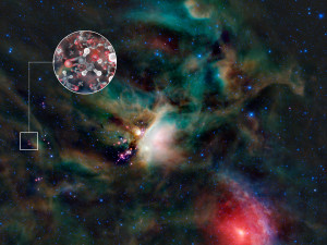 Künstlerische Darstellung der Zuckerwolken um den Doppelstern IRAS 16293-2422