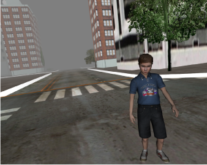 Ein Junge läuft durch die den Testteilnehmern gezeigte virtuelle Stadt