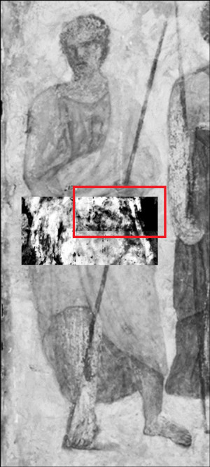Römischer Bürger, Senator oder Redner? - Mit Terahertzstrahlung machten Physiker dieses Jahrtausende alte Fresko (mit Detailvergrößerungen) sichtbar, das im 19. Jahrhundert übermalt wurde.