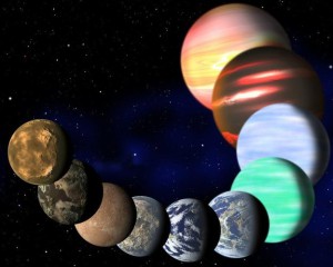 Künstlerische Darstellung einiger Planeten, wie sie das Weltraumteleskop Kepler entdeckt hat. 