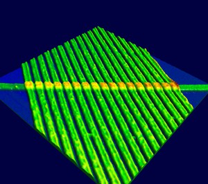 Memristor-Areal aus sich kreuzenden Elektroden, erstmals 2007 entwickelt von Hewlett-Packard-Forschern 