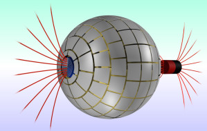 Modell des magnetischen Wurmlochs: Magnetfelder werden – von außen nicht nachweisbar – durch einen Tunnel geführt.