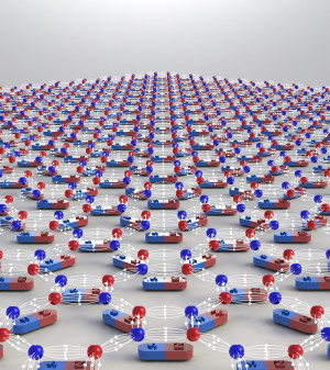 Spin-Eis: Areal von winzigen Nanomagneten, die in einer zweidimensionalen Schicht angeordnet sind (Grafik)