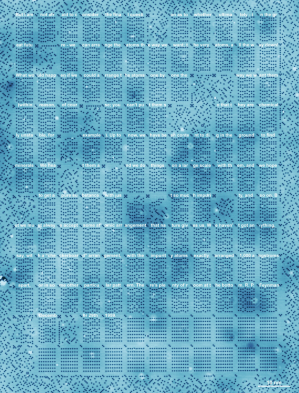  Ein Kilobyte des extrem dichter Datenspeicher: Diese Mikroskopaufname (96 auf 126 Nanometer) zeigt einzelne Chloratome auf einer Kupferfläche. Über ihre Position konnten die ersten Sätze einer berühmten Feynman-Vorlesung gespeichert werden.