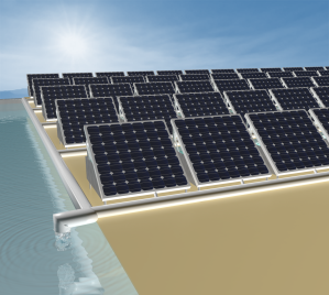 Illustration eines Solarkraftwerks, dass zusätzlich zu Strom auch Trinkwasser liefert.