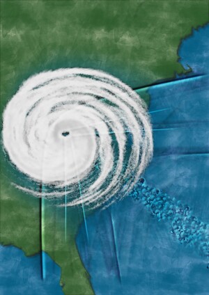 Simulierter Hurrikan: Je mehr Feuchtigkeit im Wirbelsturm gespeichert ist, desto weiter kann er in das Landesinnere vordringen.
