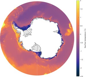 Wassertemperaturen rund um die Antarktis.