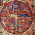 Mittelalterliche Karte von Jerusalem, die auf apokalyptischen Beschreibungen einer runden Stadt fußt. 