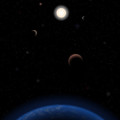 Künstlerische Darstellung des Planetensystems um Tau Ceti