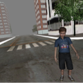Ein Junge läuft durch die den Testteilnehmern gezeigte virtuelle Stadt