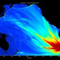 Tsunami 2010 vor Chile: Die Farben zeigen die Höhe der Welle an, die in Richtung Küste stetig zunimmt