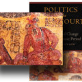 Ein reich geschmückter Maya-Herrscher spricht offenbar mit seinem Spiegel – die Logogramme im Bild unterstreichen dies. Die Darstellung schmückt auch Sarah Jacksons Buch „Politics of the Maya Court“.