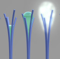 Einzigartiges Verhalten: Winzige Bündel aus Nanodrähten stoßen Wasser bei zunehmender Luftfeuchtigkeit ab (künstler. Illu.)