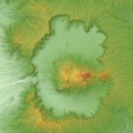 Satellitenaufnahme der Region rund um den Vulkan Aso auf der südjapanischen Insel Kyūshū