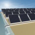 Illustration eines Solarkraftwerks, dass zusätzlich zu Strom auch Trinkwasser liefert.