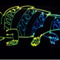 Strukturfarben: Filigrane Kunststofflamellen lassen dieses Bild eines Chamäleons bunt schillern.